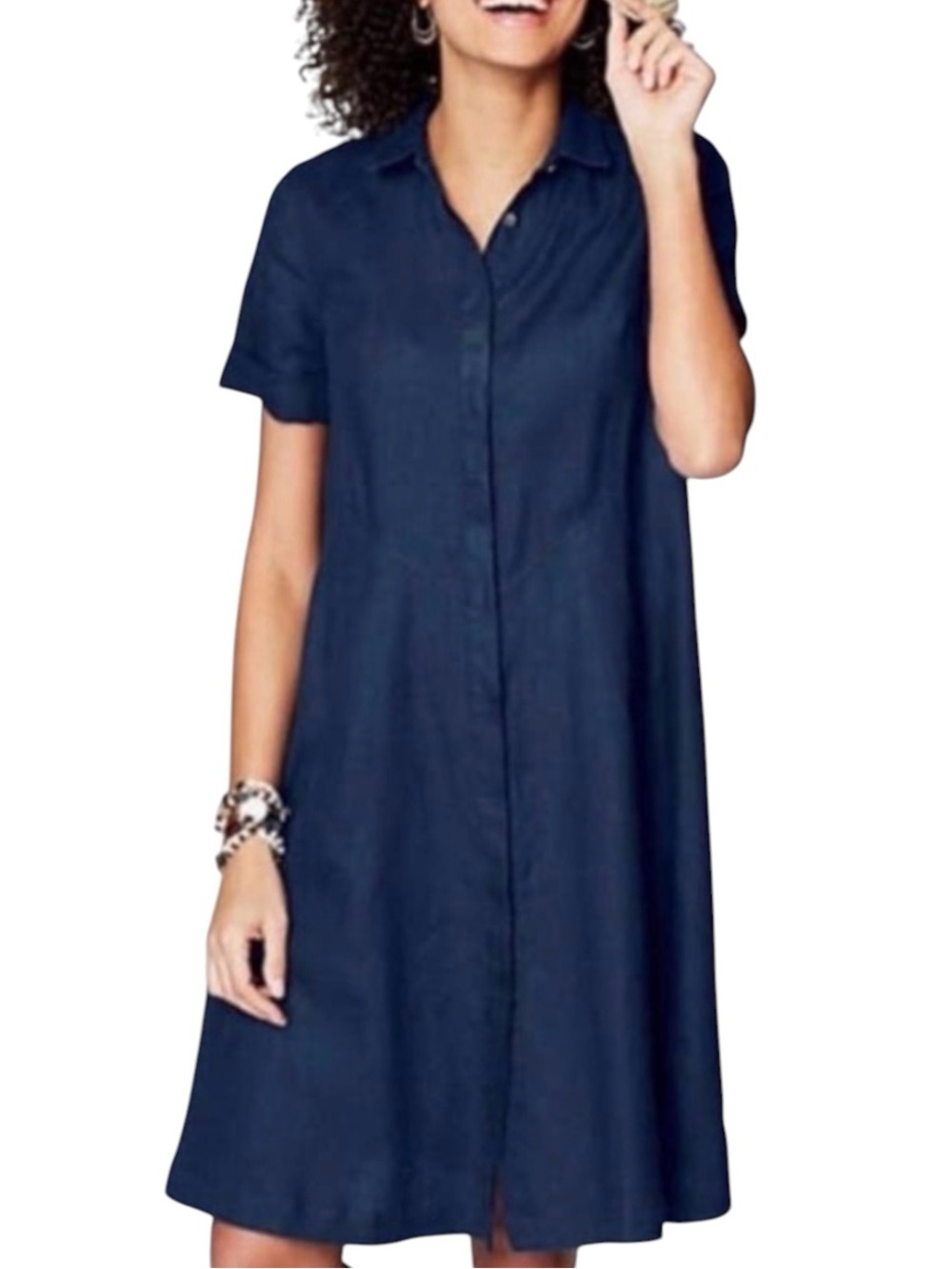 J. Jill Love Linen Women Button Down Dress Flare Relaxed Fit Minimalist Beach